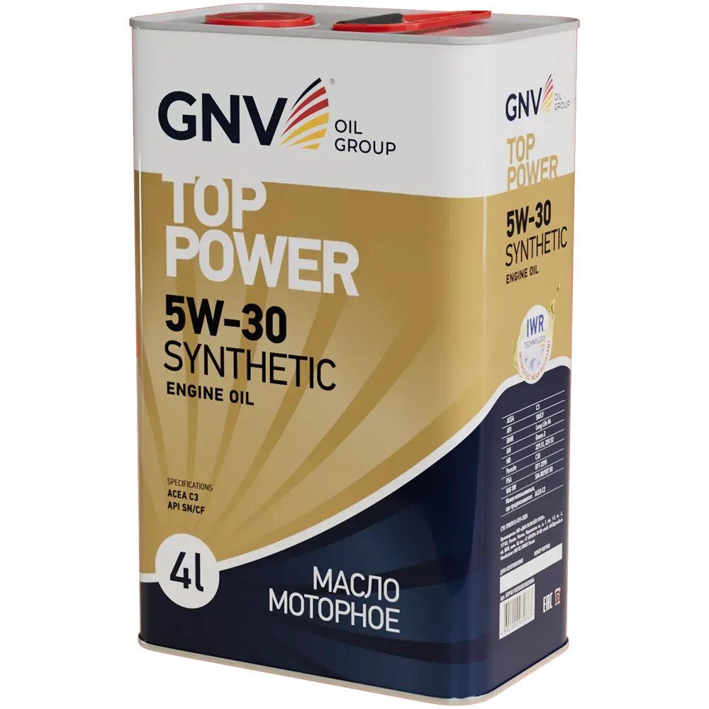 Моторное масло GNV Top Power 5W30 СИНТ SN/CF C3 4 л